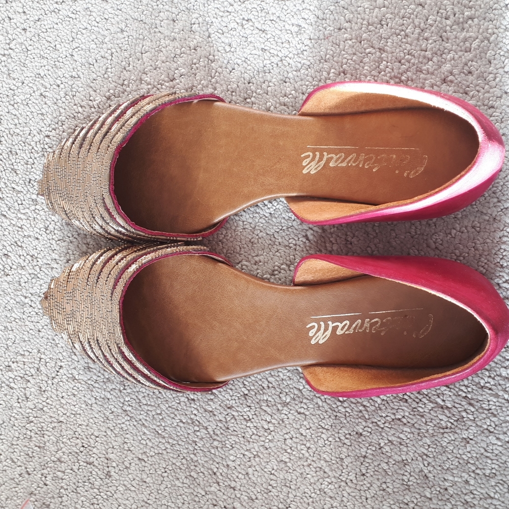 L'intervalle pink flats with gold beading